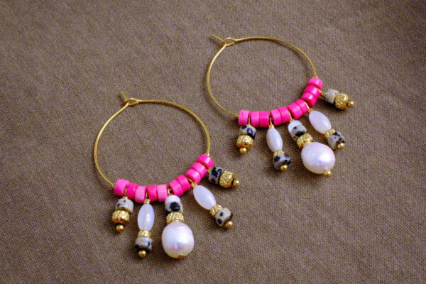 Créoles fuchsia et jaspe dalmatien