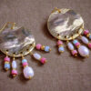Boucles d'oreilles perles amazonite, tourmaline et nacre