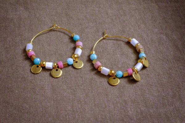 Créoles perles amazonite et tourmaline