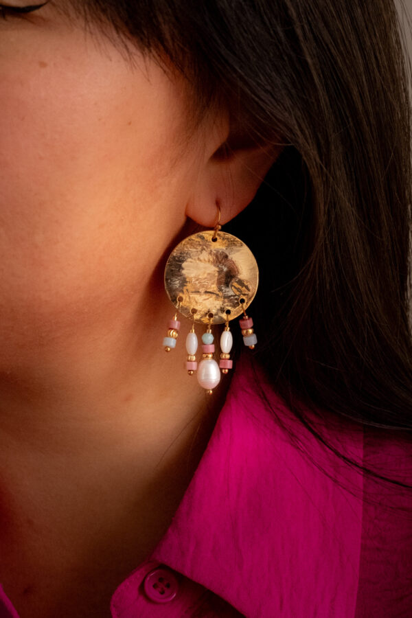 Boucles d'oreilles perles amazonite, tourmaline et nacre