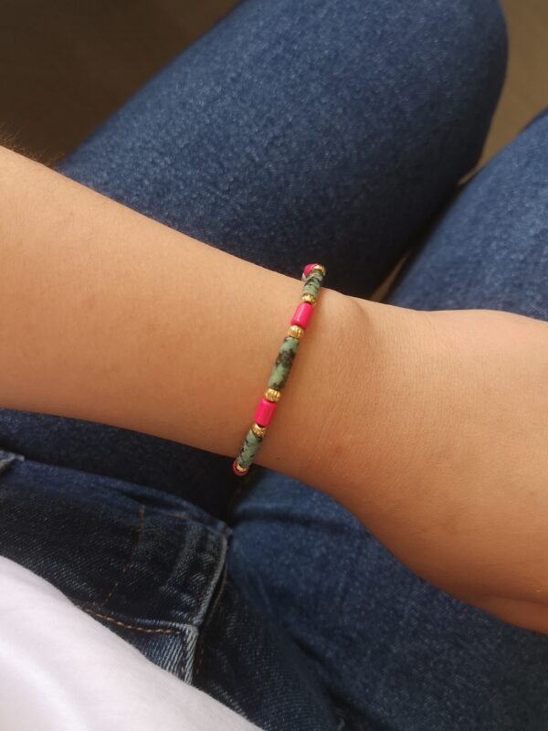 dav Bracelet élastique turquoise africaine et magnésite rose