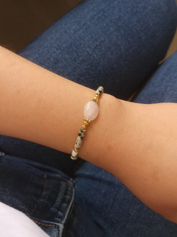 Bracelet élastique jaspe dalmatien et quartz rose
