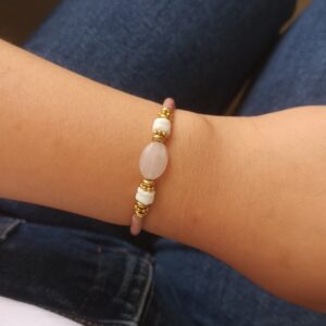 Bracelet élastique coquillage, quartz et rhodonite rose
