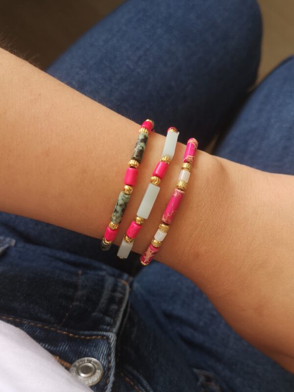 dav Bracelet élastique turquoise africaine et magnésite rose